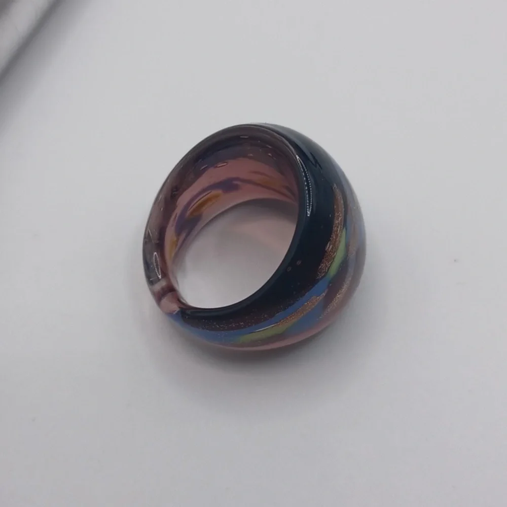 Mauve Glass Art Ring Sz 6.5